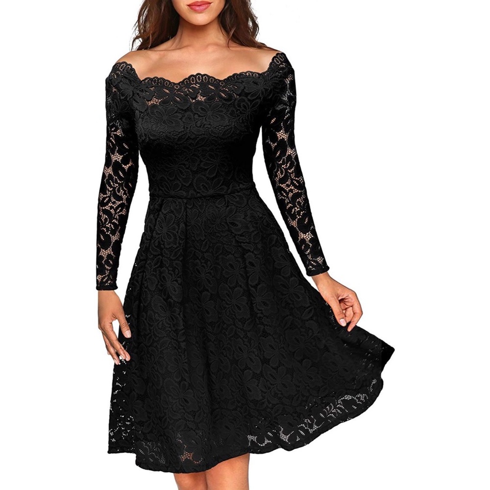Black Lace Boatneck Dress
